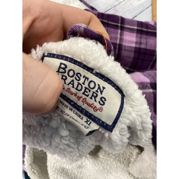 Boston Traders Women's Flannel Sherpa Lined Jacket Hoodie, Purple Plaid Size XL - Picture 3 of 3